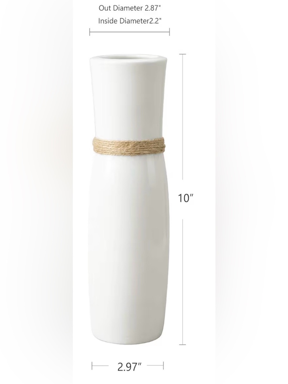 White Ceramic Vase with Natural Rope Accent